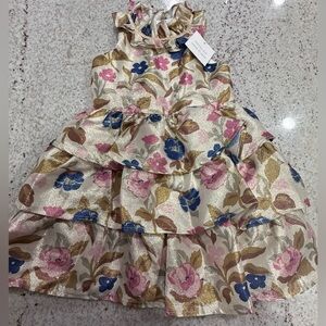 NWT Janie and Jack x Rachel Zoe Girls Shimmer Floral Dress with Ruffle Details